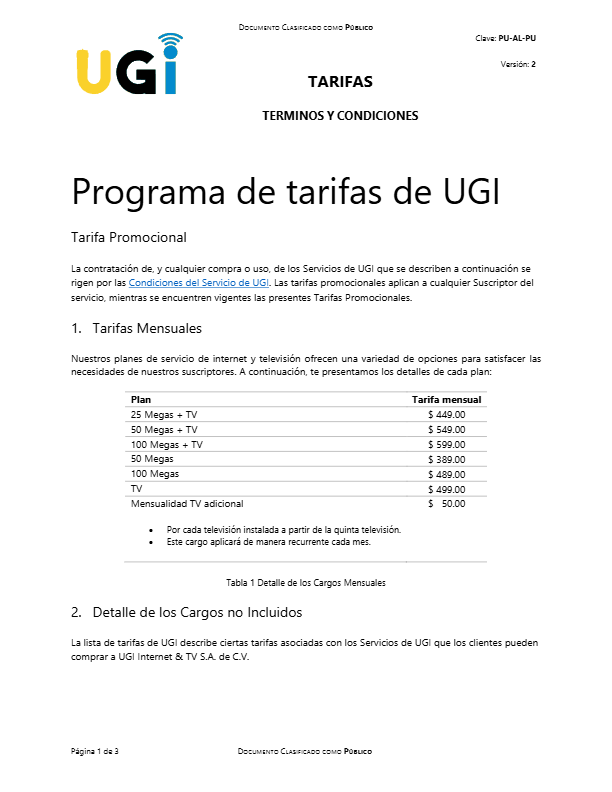 Términos y Condiciones - Tarifa 2233837