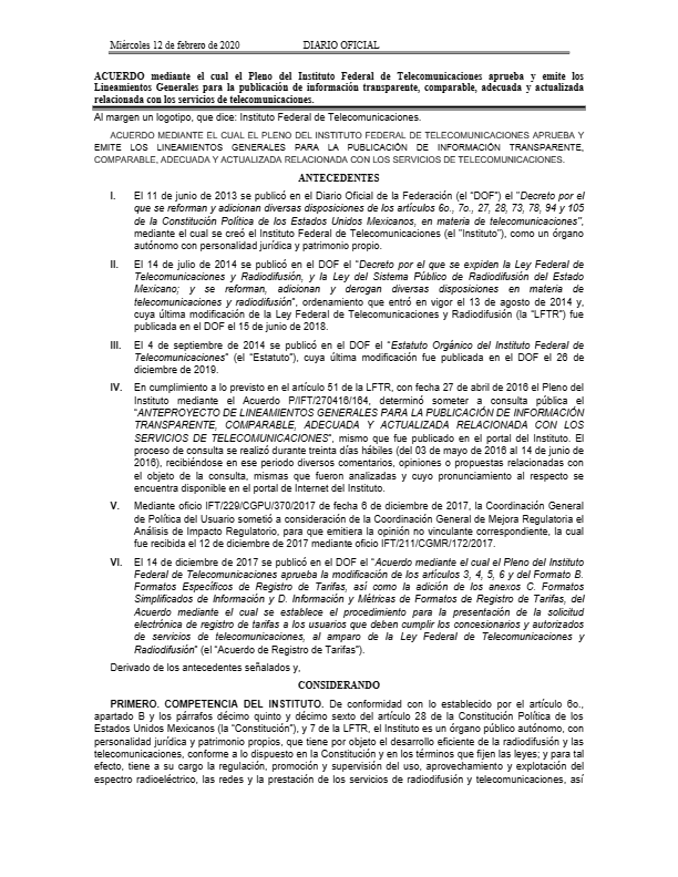 Lineamientos de Información Transparente IFT